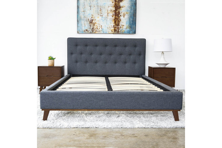 Abril tufted solid wood and upholstered low profile store platform bed